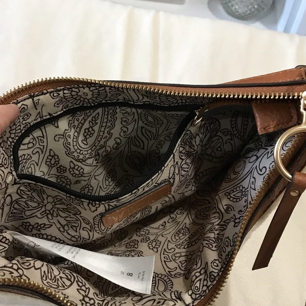 Jessica Simpson Tan Leather and Cream Sherpa Shoulder Bag